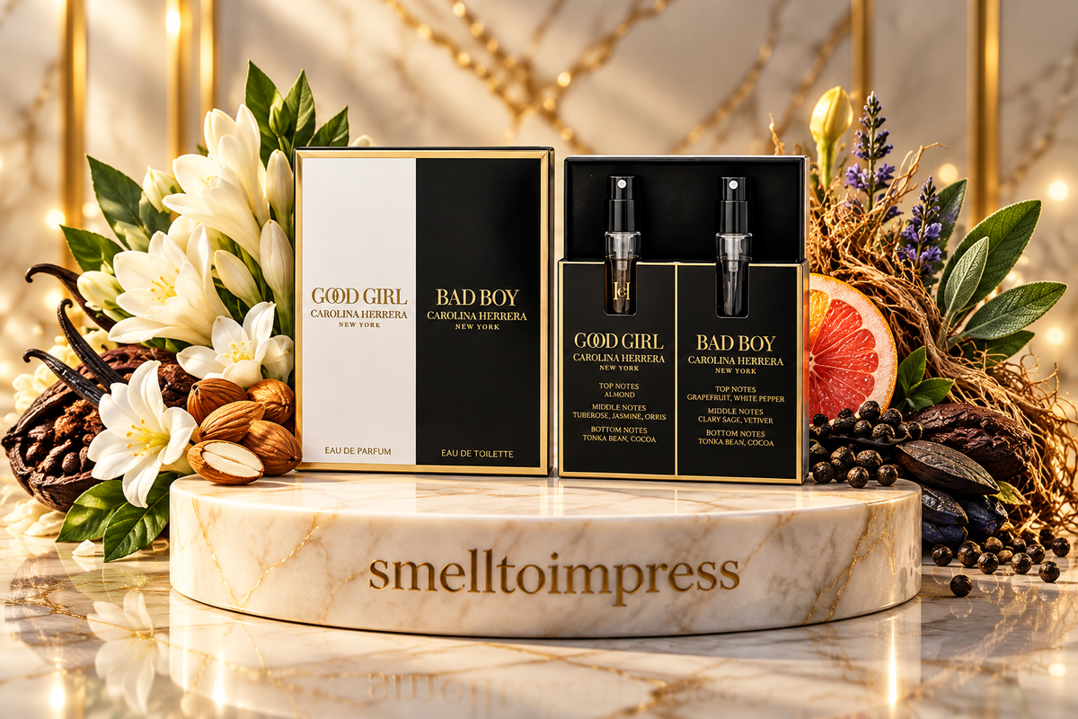 afbeelding van Carolina Herrera Good Girl 1,5 ml + Bad Boy 1,5 ml parfummonster set
