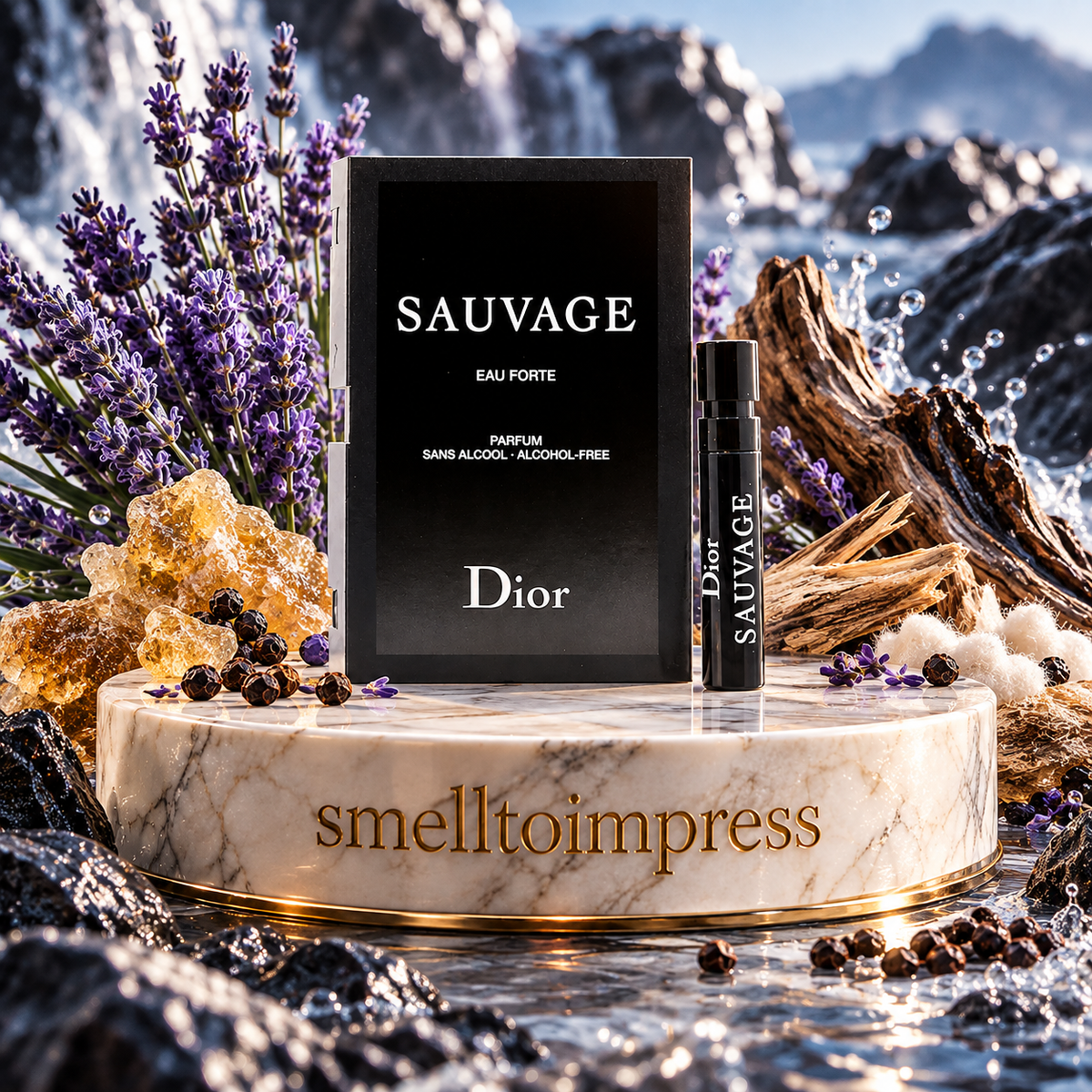 photo d’un échantillon officiel de parfum Christian Dior Sauvage Eau Forte EDP 1 ml par Smelltoimpress