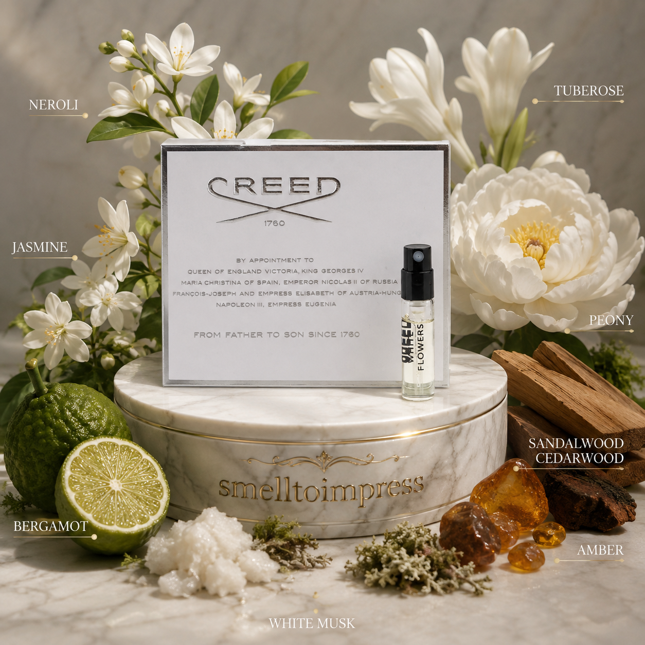 Creed White Flowers échantillon officiel de parfum 2 ml 0,06 fl. oz.