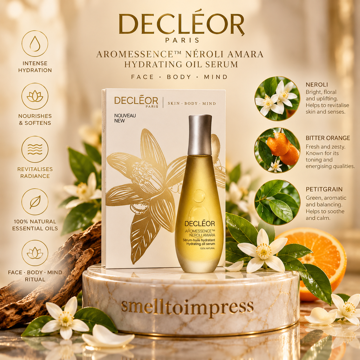 image d’un échantillon de 1 ml d’huile sérum hydratante Decléor Aromessence Néroli Amara