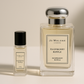 Jo Malone Raspberry Ripple 6 ml parfumstaaltje standing next to 100 ml bottle of Jo Malone Raspberry Ripple